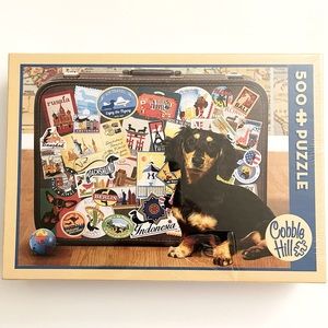 Cobble Hill 500 Pieces Puzzle Dachshund “Round The World” Finished Size 24”Lx18W